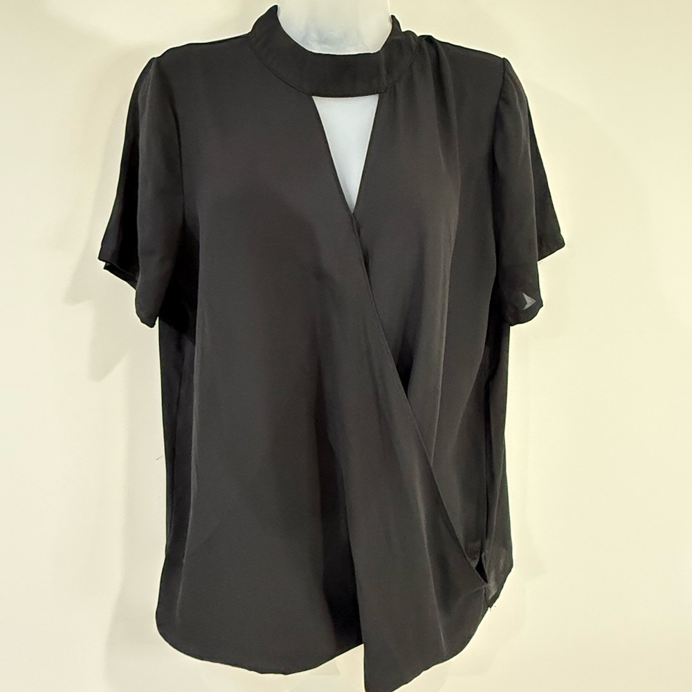 Sienna Sky Black Flutter Sleeve Blouse with Asymmetrical Design